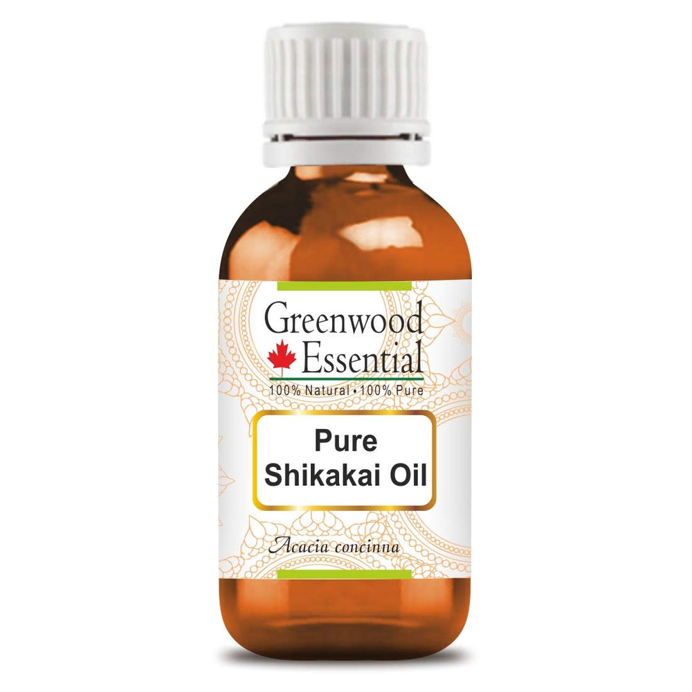Greenwood Essential Shikakai Oil bottle pour for gentle skin nourishment