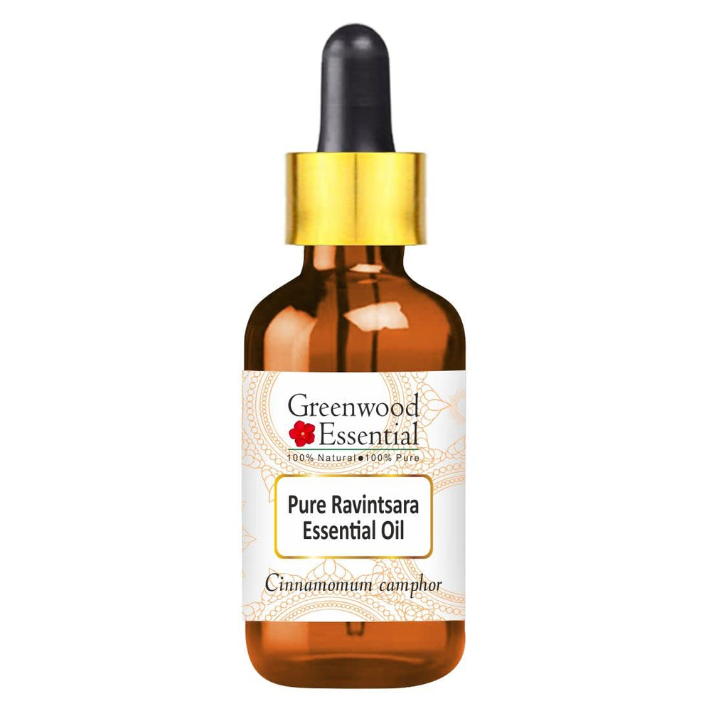 Greenwood Essential Ravintsara bottle with glass dropper for pure aromatherapy and blends.