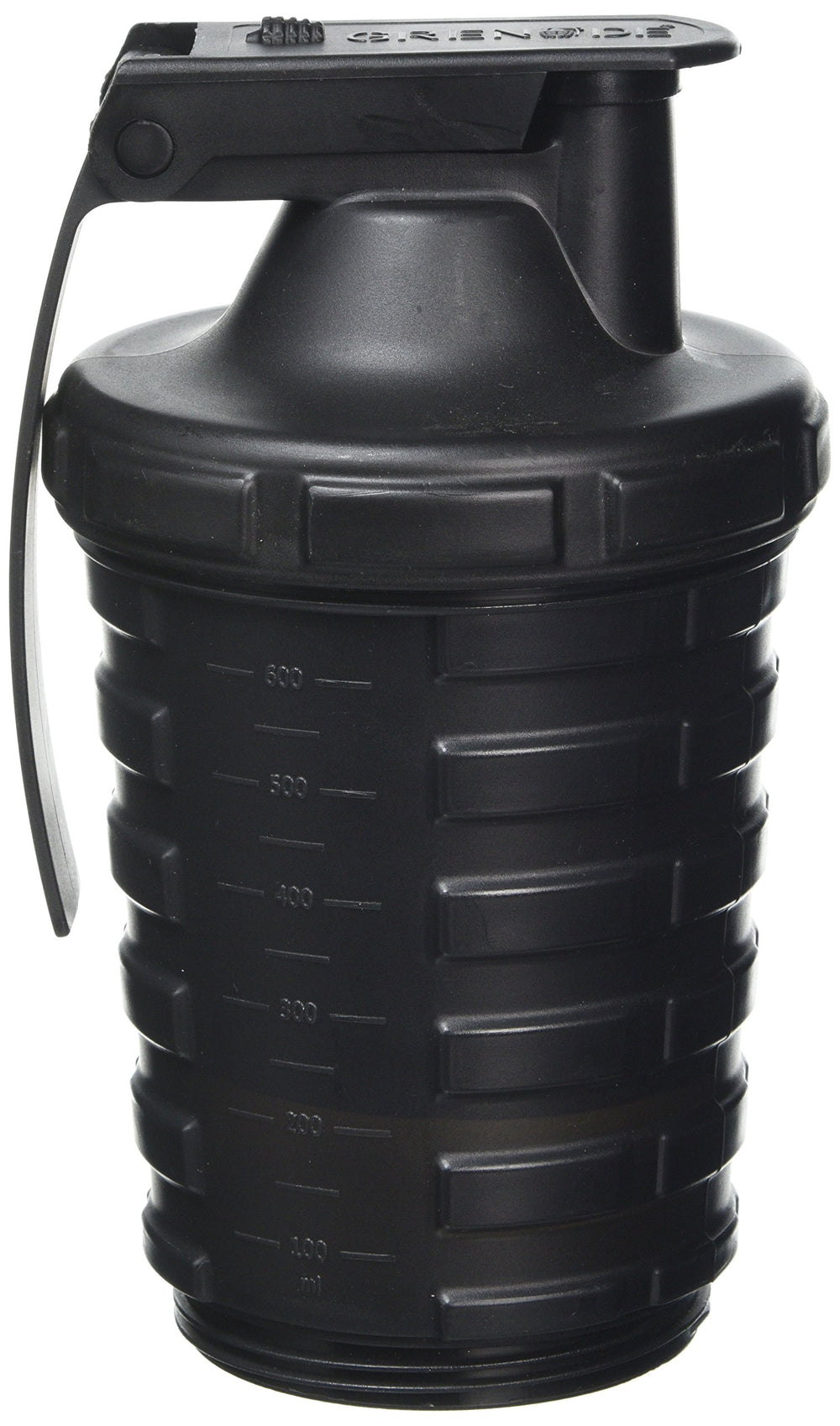 Grenade Shaker Bottle Black front view for workouts on the go.