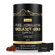 Grevol Himalayan Shilajit Gummies bottle front view showing gold grade formula for daily energy