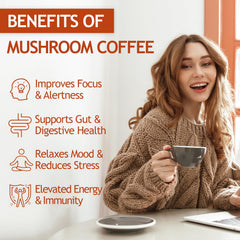 GRGTP Mushroom Coffee ingredients display shows 2000mg mushroom blend per serving