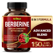 GriMed Berberine bottle front view highlights branding and immune-supporting formula.