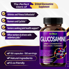 GriMed Glucosamine eight-herb blend capsule feature turmeric and black pepper synergy.