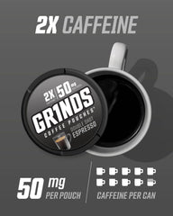 GRINDS Coffee Pouches 18 pouches per can highlighted for consistent energy