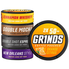 GRINDS Double Mocha coffee pouch for on-the-go energy.