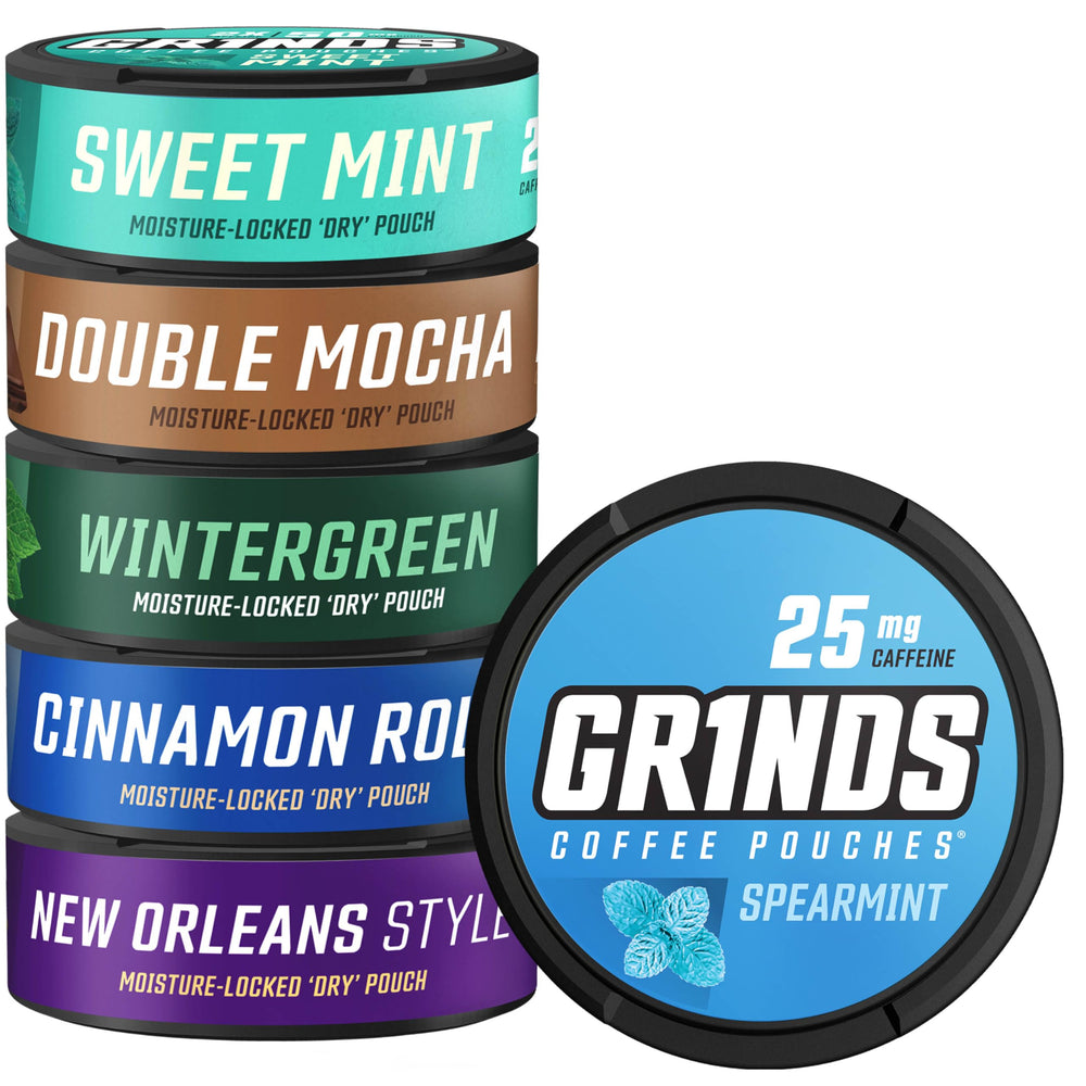 GRINDS Wintergreen coffee pouch ready for a quick energy boost on the go.