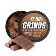 GRINDS Double Mocha can front view showing bold flavor and caffeine lift