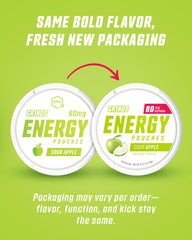GRINDS Energy Pouches Sour Apple open can, easy access for quick focus.