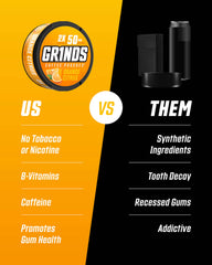 GRINDS Orange Citrus pouch close-up shows moisture-lock texture