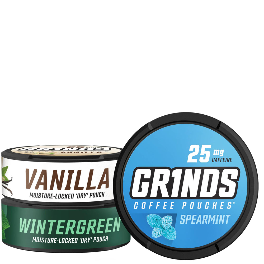 Grinds Wintergreen can close-up showing compact energy option for daily routines