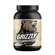 Grizzly Whey Isolate vanilla bottle shows high-protein powder for post-workout recovery