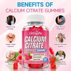 GrnLife calcium citrate gummies 60-count bottle emphasizing convenient daily supplement.