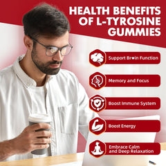 GrnLife L Tyrosine Gummies nutrition label with 1000mg per serving.