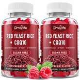 GrnLife red yeast rice CoQ10 gummies raspberry bottle front for daily wellness.