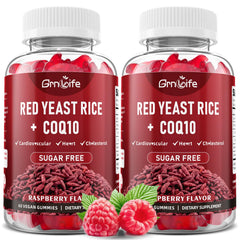 GrnLife red yeast rice CoQ10 gummies raspberry bottle front for daily wellness.