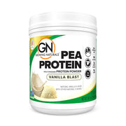 Growing Naturals Raw Pea Protein Powder bottle boosts vegan protein in shakes.