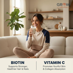 Grow Vitamin Collagen Powder scoop beside tub for easy serving