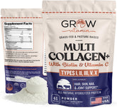 Grow Vitamin Collagen Powder tub front with hydrolyzed peptides for daily skin glow