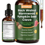 GrthNutr Black Walnut Wormwood Tincture bottle for gentle daily cleansing routine.