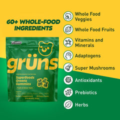 Grüns gummies bottle back with nutrition details