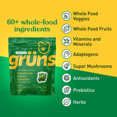 Grüns gummies methylated vitamins close-up highlight easy absorption and complete nutritional support.