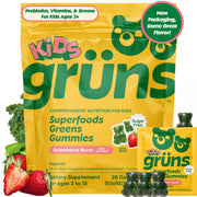 Grüns multivitamin kids strawberry gummy bears on bottle, tasty daily nutrition for active children.