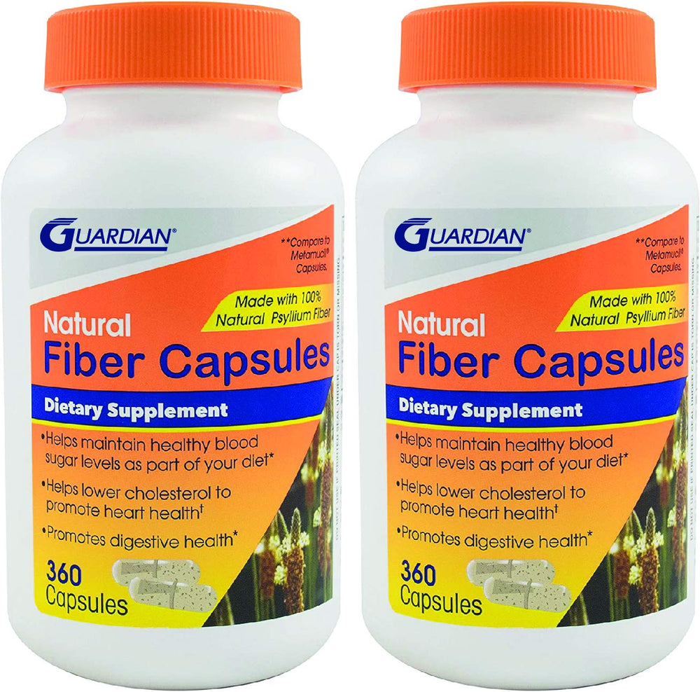 Guardian Psyllium Fiber Capsules bottle, supports daily dietary fiber intake for digestive wellness.