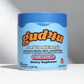 Gud4u Peach Perfect bottle showing clean matcha energy for steady focus