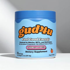 Gud4u Peach Perfect bottle showing clean matcha energy for steady focus