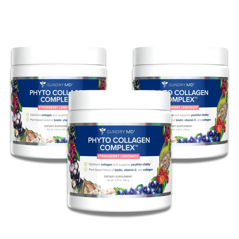 Gundry MD Phyto Collagen Complex tub with strawberry lemonade label, supporting collagen production