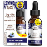 GuruNanda Black Seed Oil bottle in amber glass highlighting antioxidant-rich formula for daily immune support.