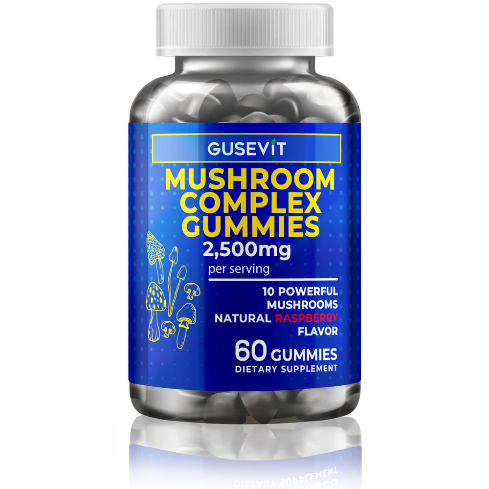Gusevit Mushroom Gummies bottle front for daily focus and immune support