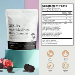 GUSUPY blueberry-flavored gummies closeup showing texture and color.