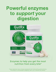 GutRx Mealtime capsules close-up, convenient meal-time digestive aid.