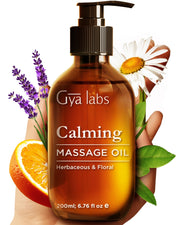 Gya Labs Calming Massage Oil bottle pour for quick relaxation