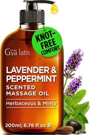Gya Labs Lavender & Peppermint Massage Oil bottle delivering a smooth glide.