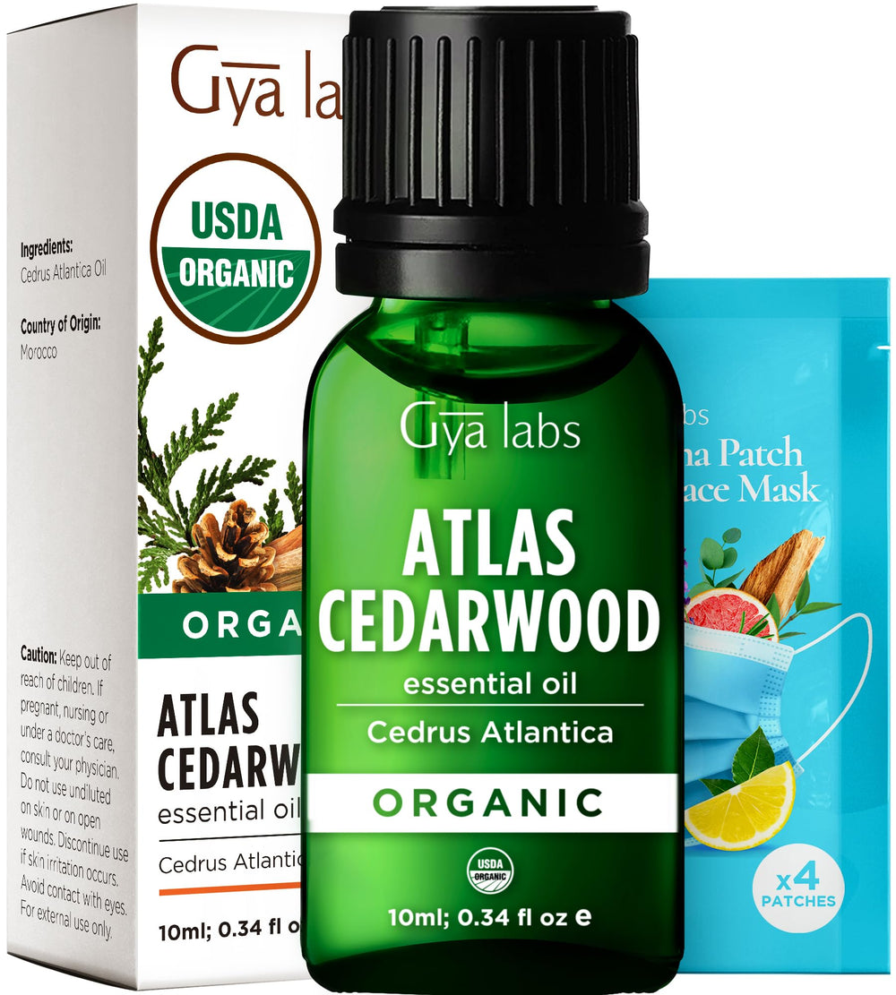 Gya Labs Organic Atlas Cedarwood essential oil bottle for cozy diffuser sessions