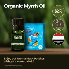 Gya Labs Organic Myrrh essential oil diffuser scene highlights a calming aroma in use.