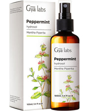 Gya Labs peppermint hydrosol bottle closeup for refreshing skincare and aromatherapy benefits.
