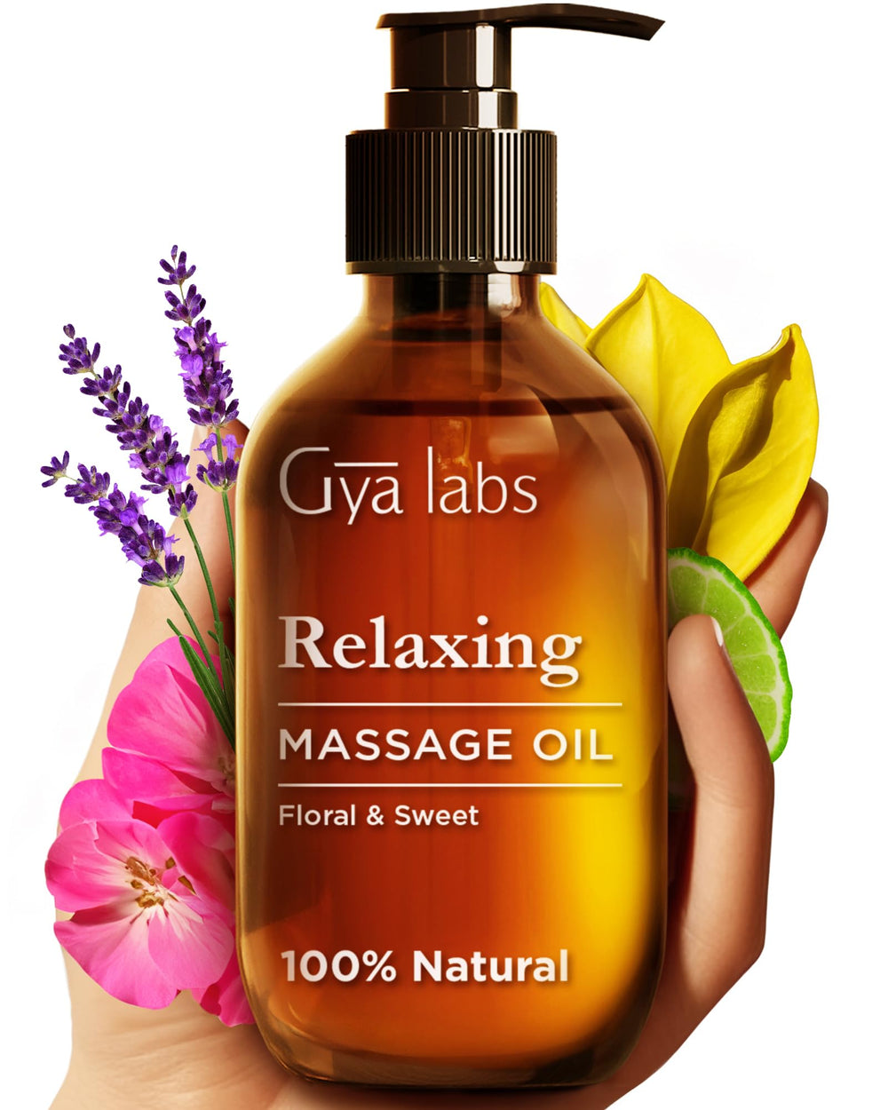 Gya Labs Relaxing Massage Oil bottle for versatile, non-greasy use