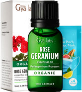 Gya Labs Rose Geranium Oil bottle pour for easy skin hydration.