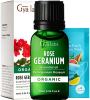 Gya Labs Rose Geranium Oil bottle pour for easy skin hydration.