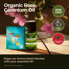 Gya Labs Rose Geranium Oil diffuser setup releasing floral aroma.
