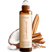 Gya Labs Sandalwood Roll-On bottle shown for portable grounding fragrance use.