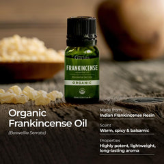 Gya Labs frankincense oil bottle diffusing scent in a cozy room.
