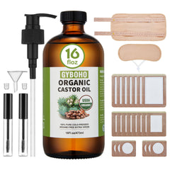 GYBOHO castor oil pack wrap shown on the neck for a soothing self-care routine.