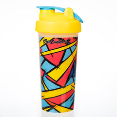 GymLunaticZ protein shaker 20oz with geometric yellow lid for on-the-go mixing.