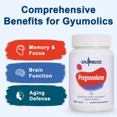 Gyumolics Pregnenolone tablets close-up highlighting a simple daily brain health routine.