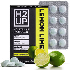 H2UP hydrogen tablets dissolving in water for clean hydration.