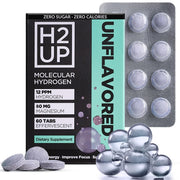 H2UP sugar-free hydrogen tablets in 60-count for clean hydration.